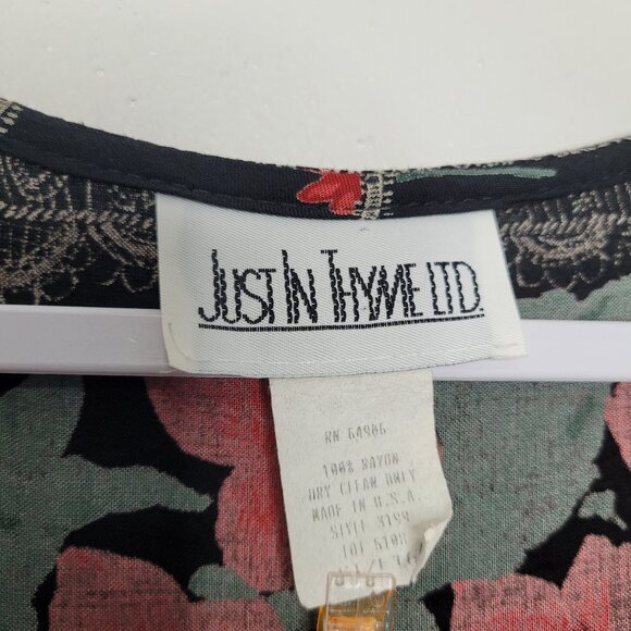 Vintage 90s black red retro floral tie back romantic midi witchy dress size 16 - Picture 3 of 5